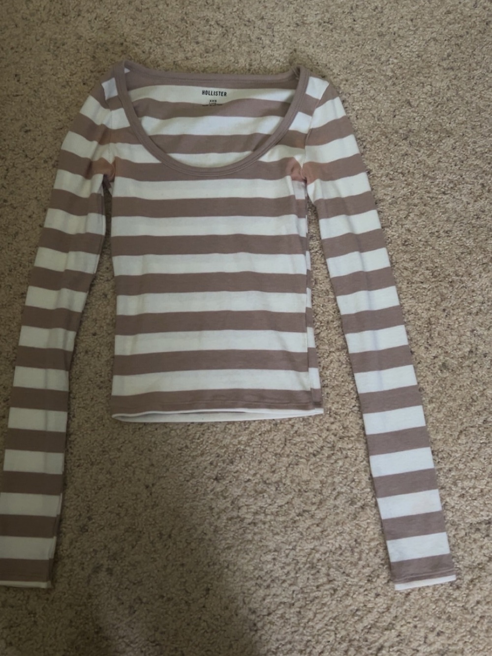 Hollister Beige and White Striped Long Sleeve Tee
